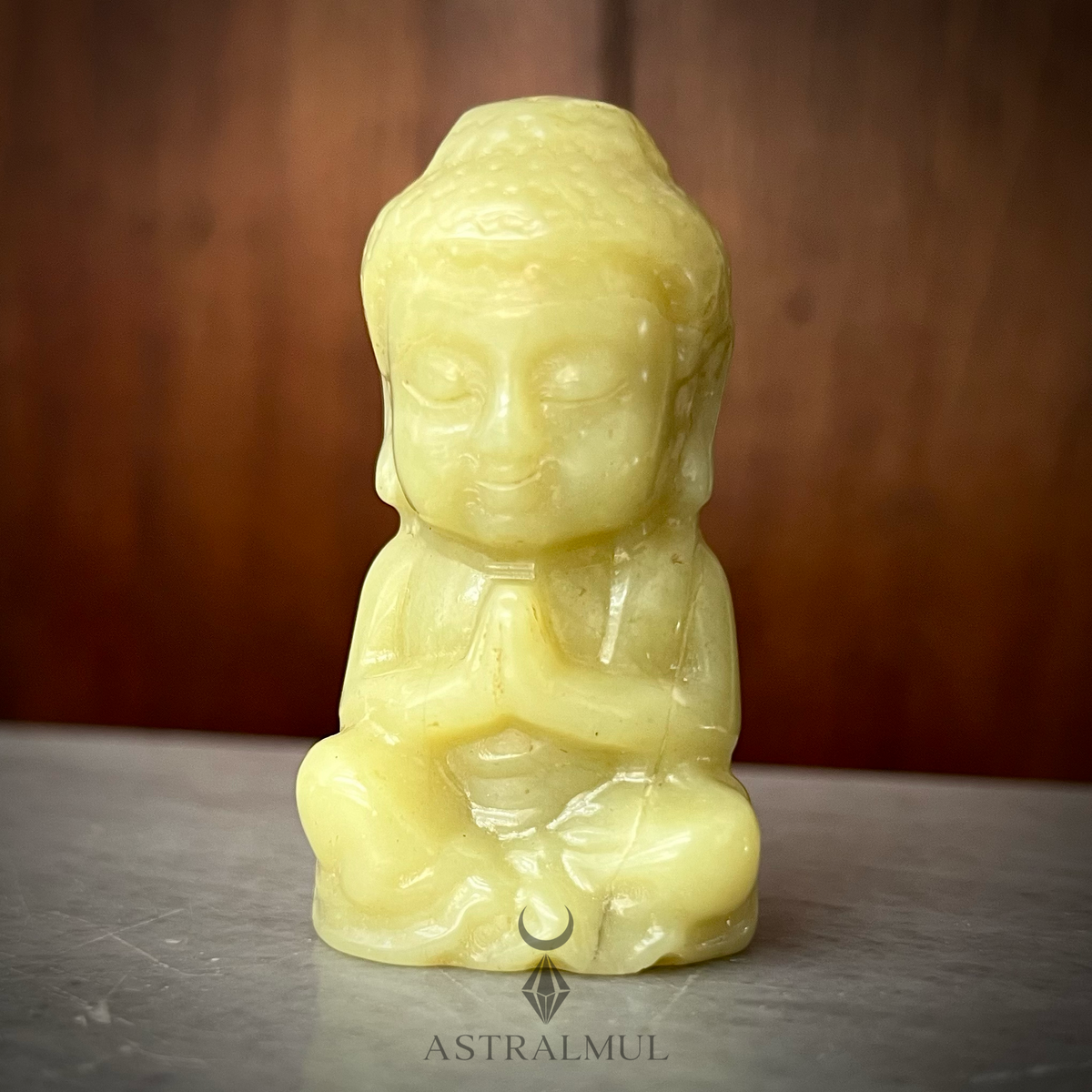 Buda Tallado en Jade Limón Natural – 6 cm