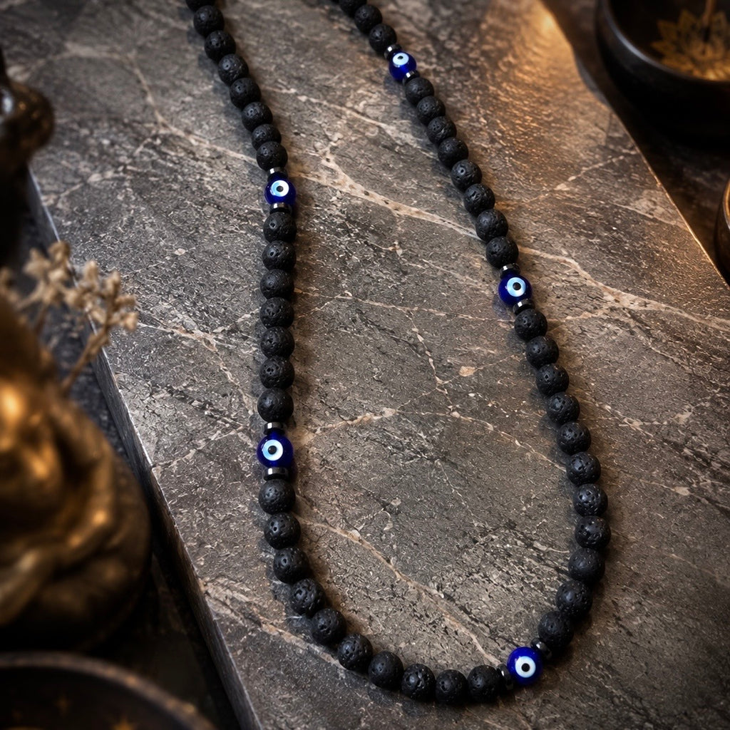 Collar de Protección con Ojo Turco y Piedra Volcánica 8mm