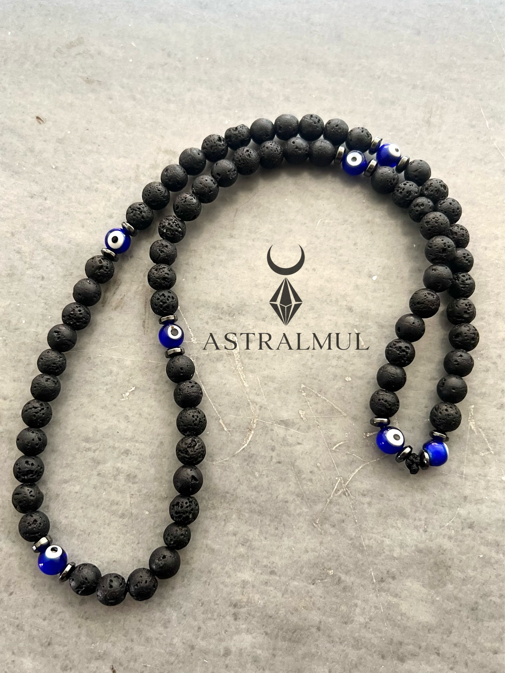 Collar de Protección con Ojo Turco y Piedra Volcánica 8mm