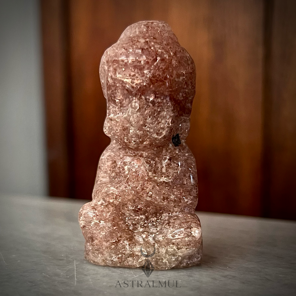 Buda Tallado en Cuarzo Fresa Natural – 6 cm