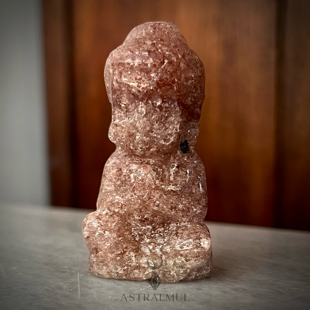 Buda Tallado en Cuarzo Fresa Natural – 6 cm