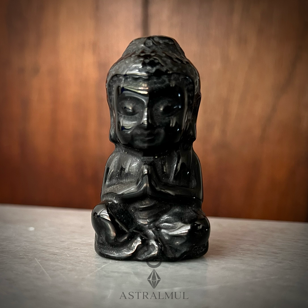 Buda Tallado En Obsidiana 100% Natural 6cm