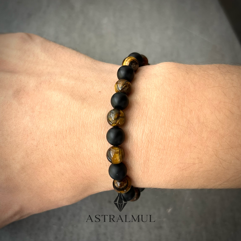 Pulsera de Ojo de Tigre y Ónix Mate 8mm