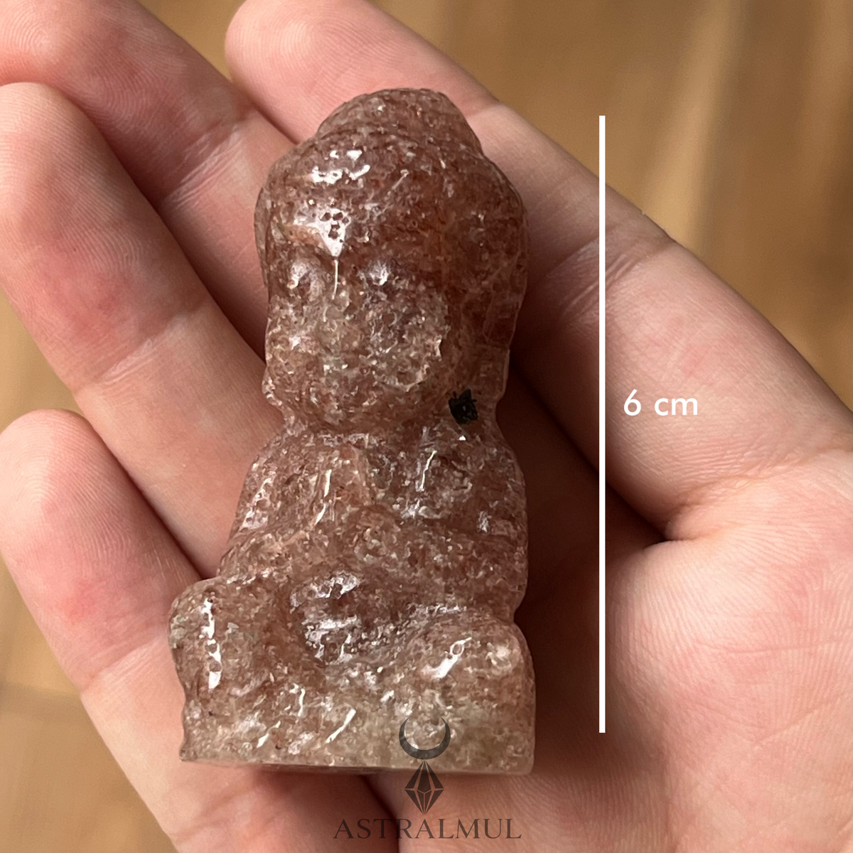 Buda Tallado en Cuarzo Fresa Natural – 6 cm