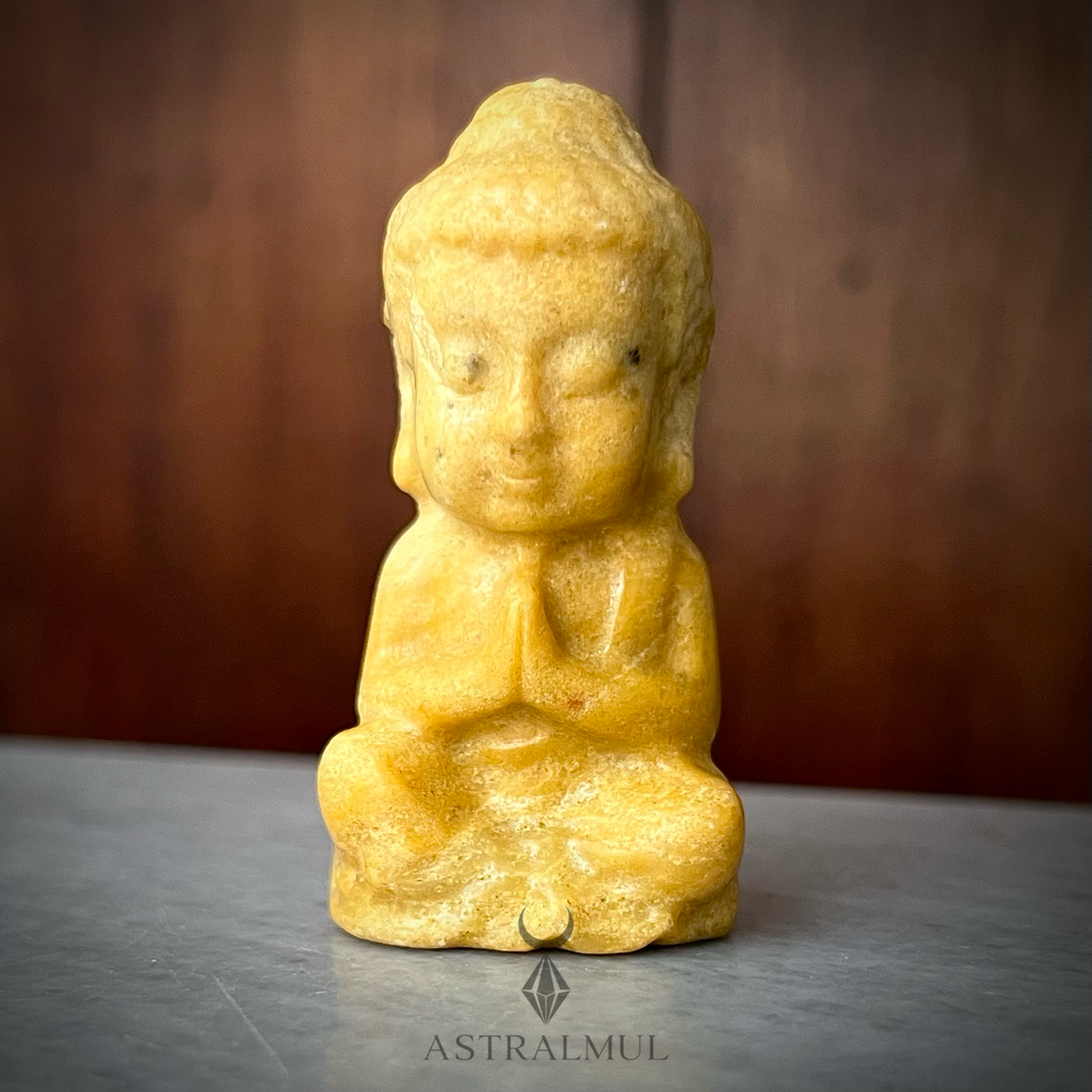Buda Tallado en Jade Amarillo Natural – 6 cm
