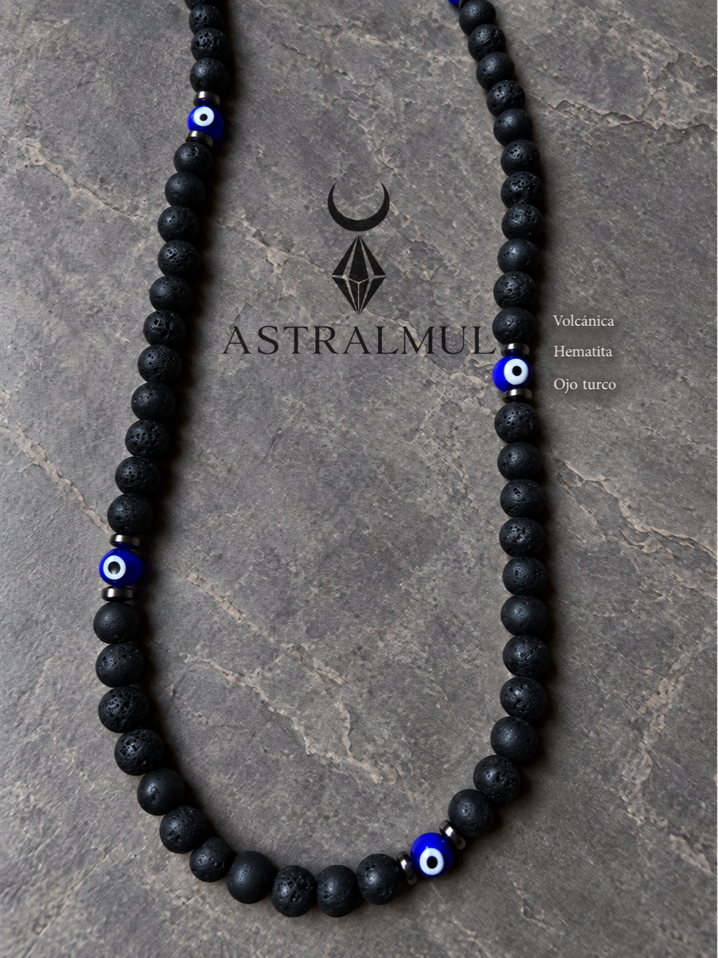 Collar de Protección con Ojo Turco y Piedra Volcánica 8mm