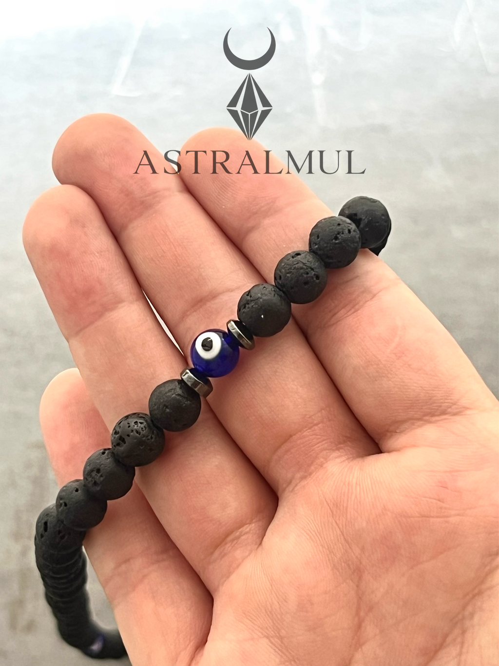 Collar de Protección con Ojo Turco y Piedra Volcánica 8mm