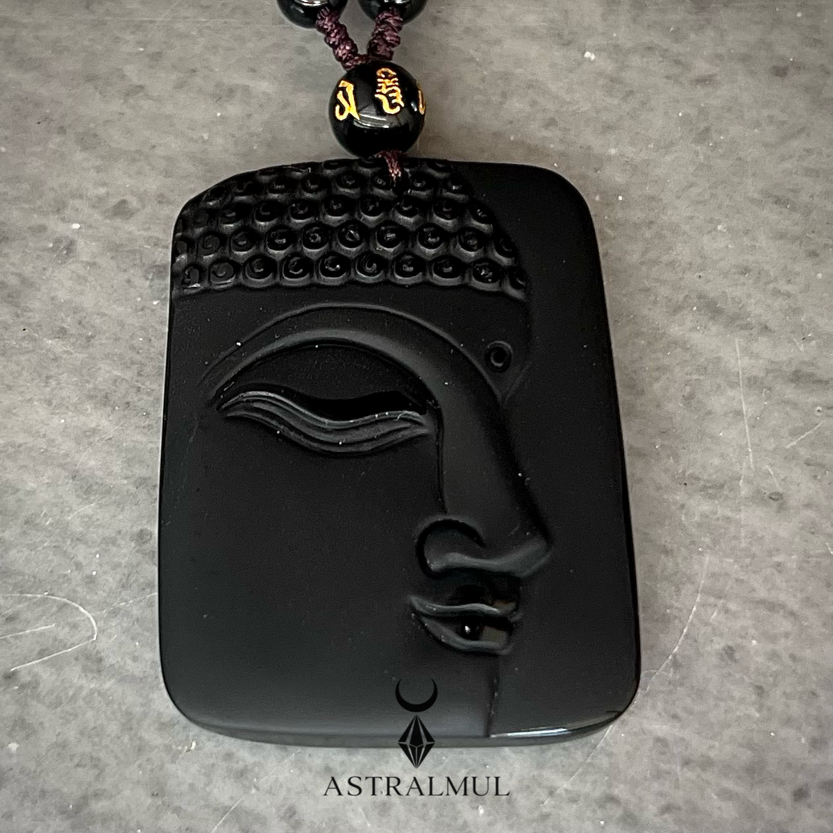 Collar Buda de Obsidiana Natural – Rostro de Buda