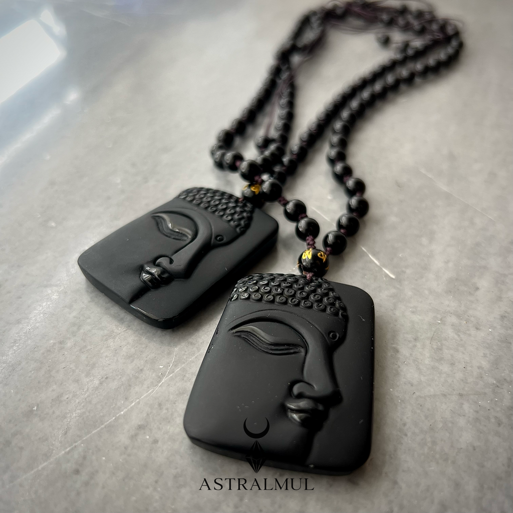 Collar Buda de Obsidiana Natural – Rostro de Buda