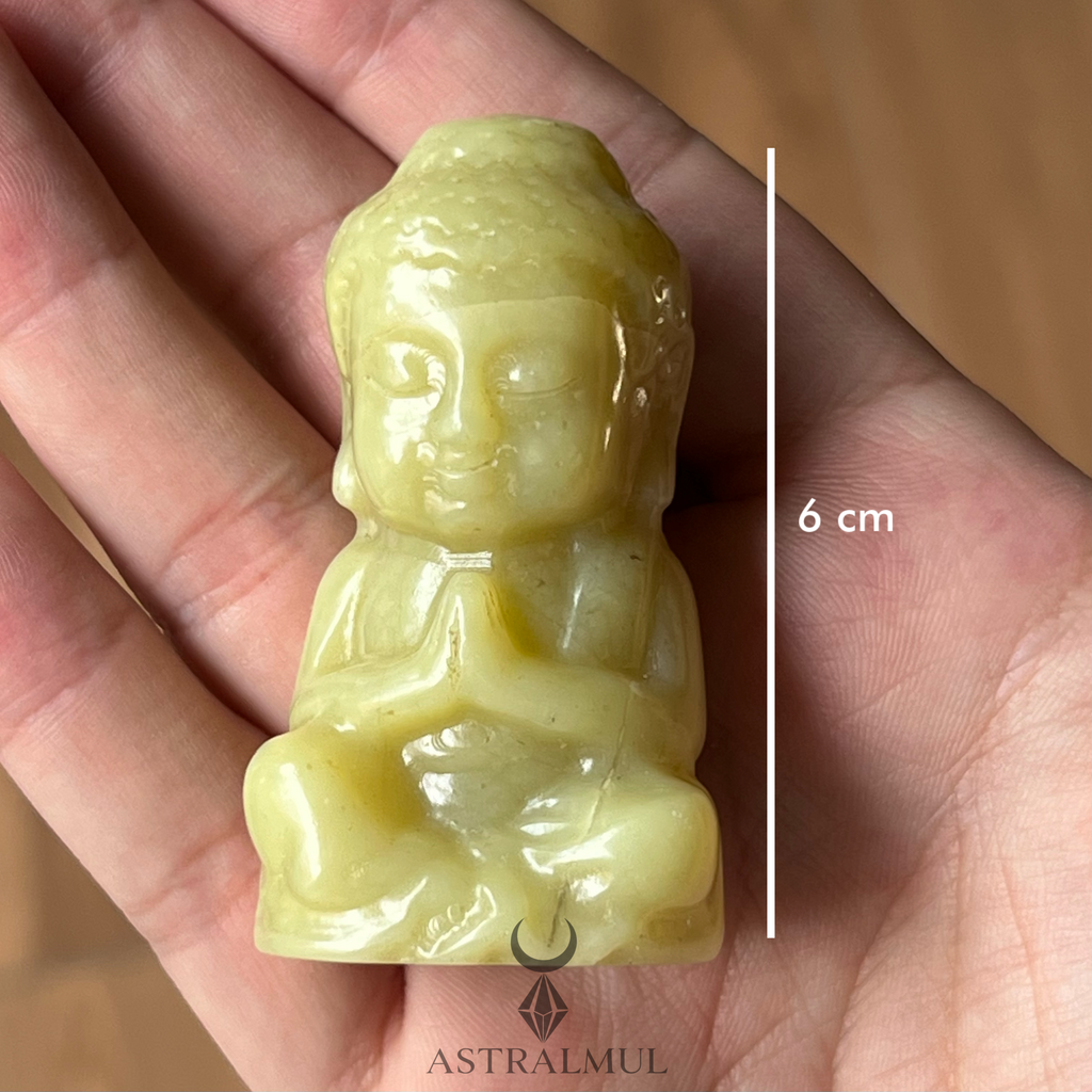 Buda Tallado en Jade Limón Natural – 6 cm