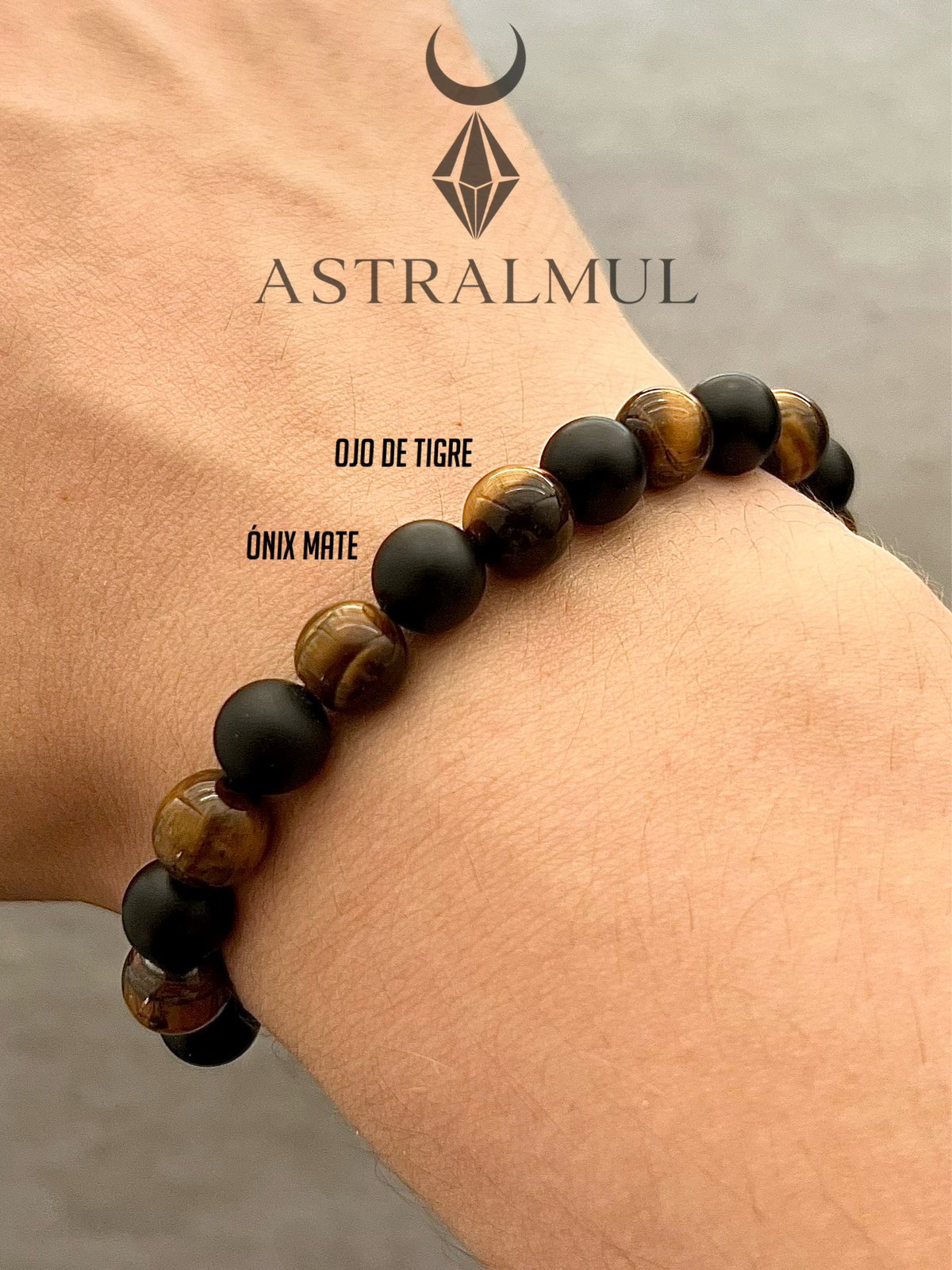 Pulsera de Ojo de Tigre y Ónix Mate 8mm