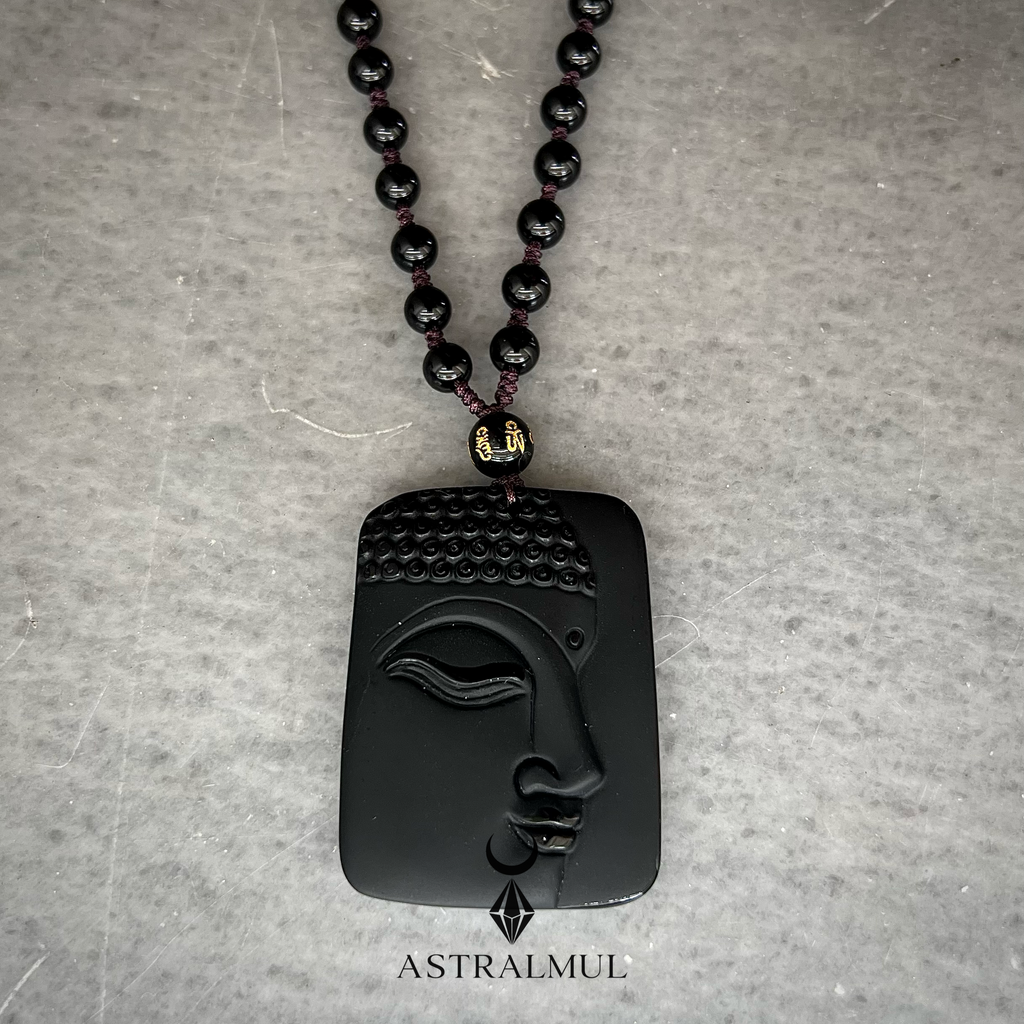 Collar Buda de Obsidiana Natural – Rostro de Buda