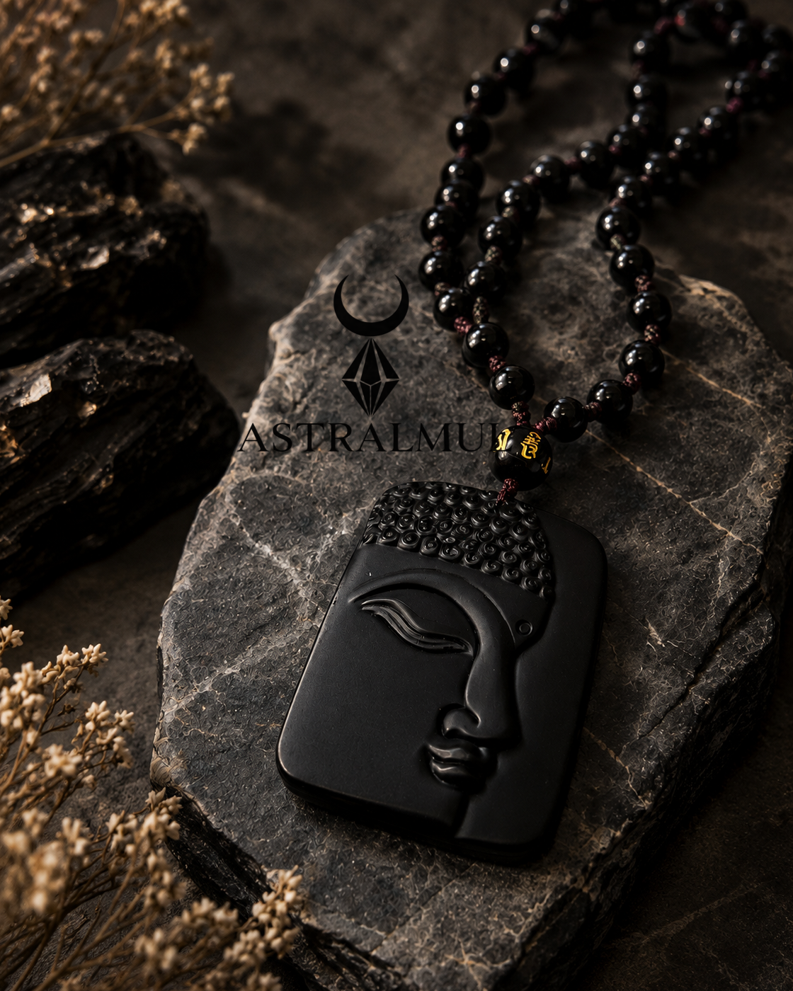 Collar Buda de Obsidiana Natural – Rostro de Buda