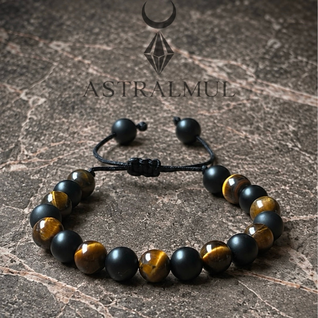 Pulsera de Ojo de Tigre y Ónix Mate 8mm